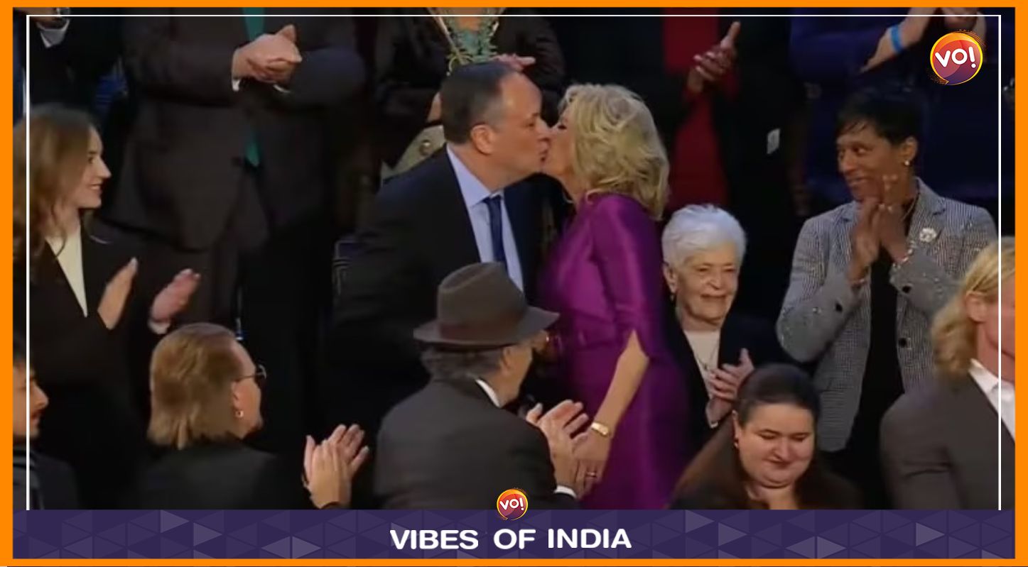 US First Lady Jill Biden kisses Kamala Harris's husband  