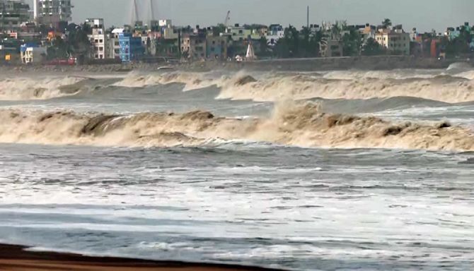 An affected beach area near the coast of India by Cyclone Biparjoy.