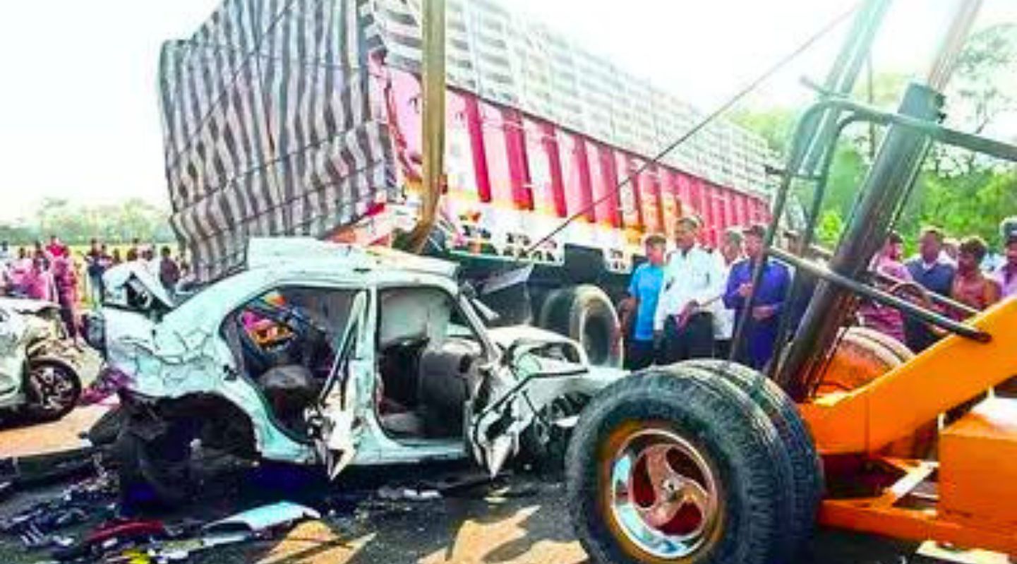 The accident occurred when the driver of a large truck, attempting to take a turn onto a service road, abruptly applied brakes after overtaking two cars.