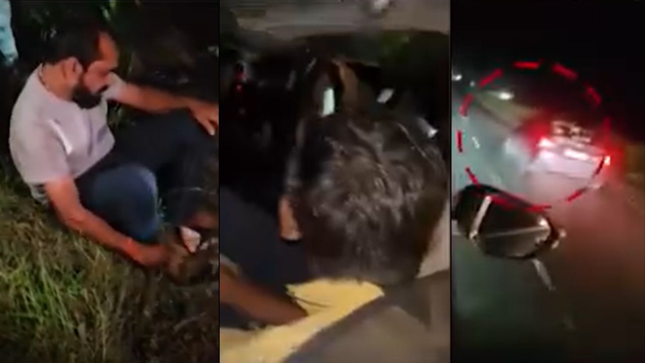 कार ने शख्स को बोनट पर घसीटा