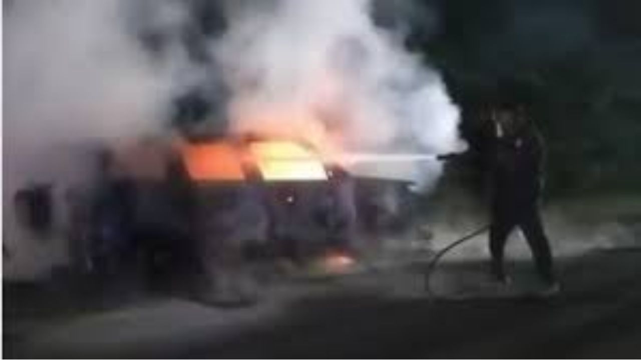 Ambulance catches fire in Gujarat